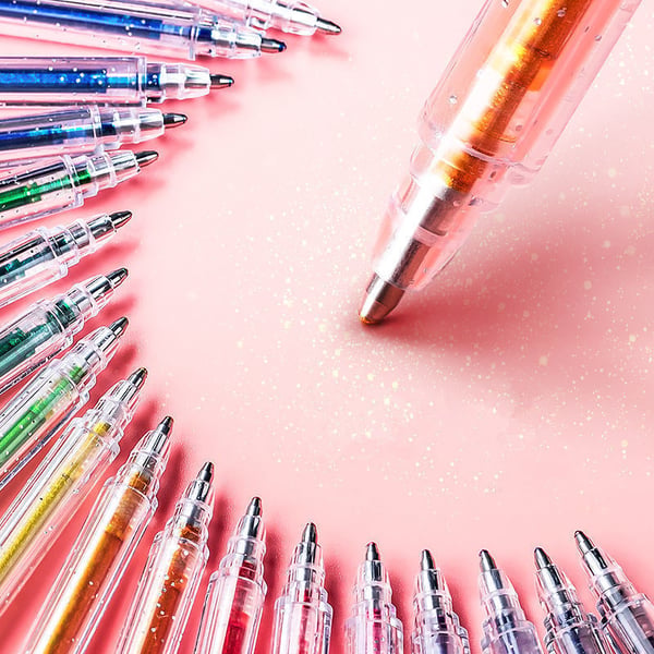 🎨🖊️ Ensemble de stylos à gel scintillants – Couleurs lumineuses, créativité illimitée, des traits qui brillent sur papier, cartes et journaux créatifs, le coffret magique pour petits et grands 🌈✨