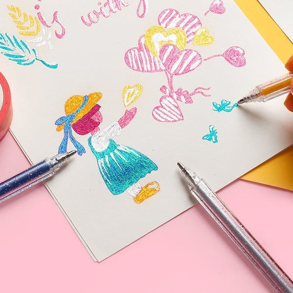 🎨🖊️ Ensemble de stylos à gel scintillants – Couleurs lumineuses, créativité illimitée, des traits qui brillent sur papier, cartes et journaux créatifs, le coffret magique pour petits et grands 🌈✨