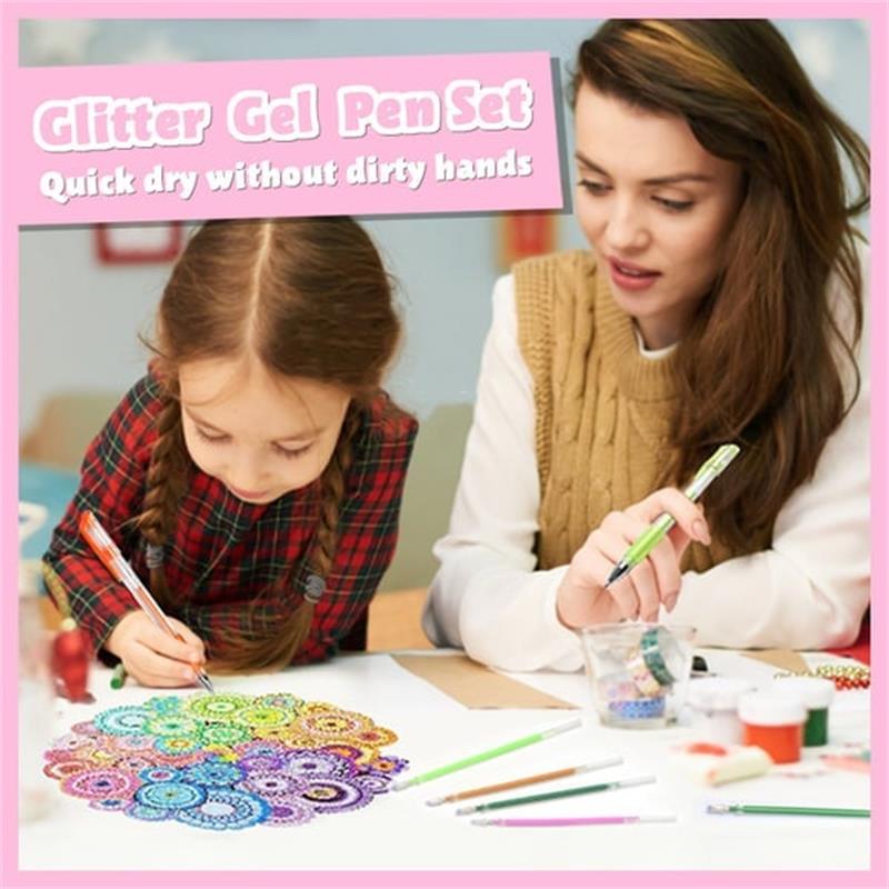 🎨🖊️ Ensemble de stylos à gel scintillants – Couleurs lumineuses, créativité illimitée, des traits qui brillent sur papier, cartes et journaux créatifs, le coffret magique pour petits et grands 🌈✨