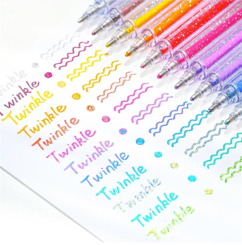 🎨🖊️ Ensemble de stylos à gel scintillants – Couleurs lumineuses, créativité illimitée, des traits qui brillent sur papier, cartes et journaux créatifs, le coffret magique pour petits et grands 🌈✨