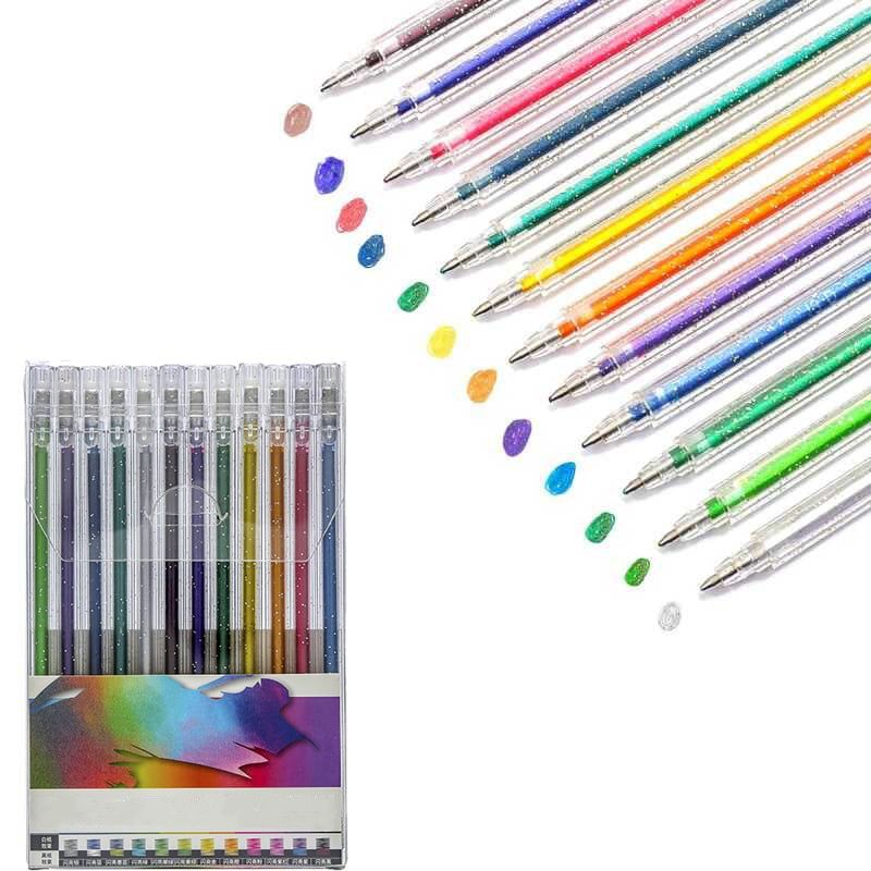 🎨🖊️ Ensemble de stylos à gel scintillants – Couleurs lumineuses, créativité illimitée, des traits qui brillent sur papier, cartes et journaux créatifs, le coffret magique pour petits et grands 🌈✨