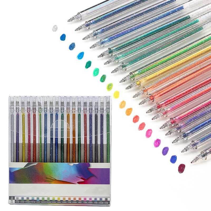 🎨🖊️ Ensemble de stylos à gel scintillants – Couleurs lumineuses, créativité illimitée, des traits qui brillent sur papier, cartes et journaux créatifs, le coffret magique pour petits et grands 🌈✨