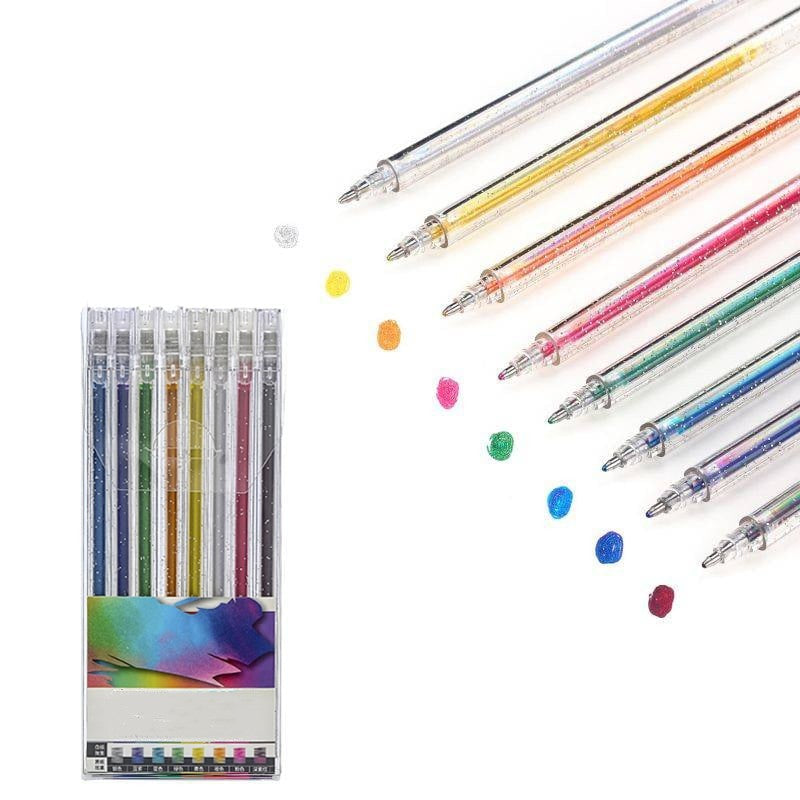 🎨🖊️ Ensemble de stylos à gel scintillants – Couleurs lumineuses, créativité illimitée, des traits qui brillent sur papier, cartes et journaux créatifs, le coffret magique pour petits et grands 🌈✨