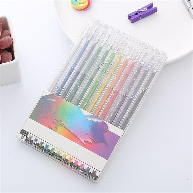 🎨🖊️ Ensemble de stylos à gel scintillants – Couleurs lumineuses, créativité illimitée, des traits qui brillent sur papier, cartes et journaux créatifs, le coffret magique pour petits et grands 🌈✨