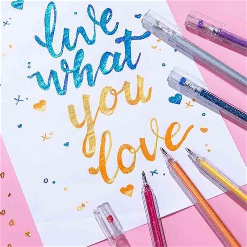 🎨🖊️ Ensemble de stylos à gel scintillants – Couleurs lumineuses, créativité illimitée, des traits qui brillent sur papier, cartes et journaux créatifs, le coffret magique pour petits et grands 🌈✨