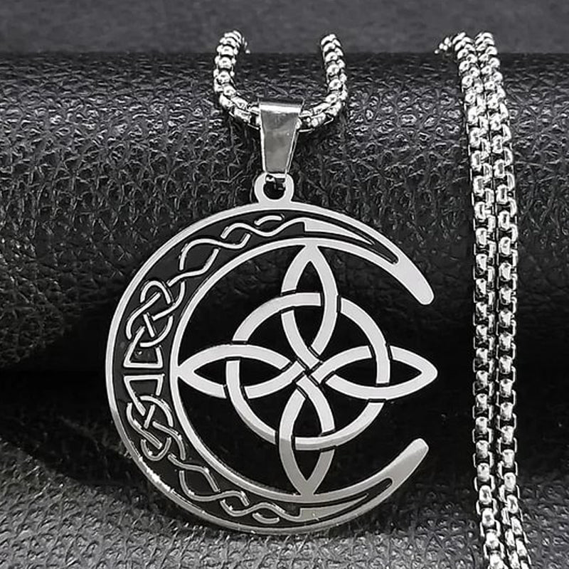 🔥 DERNIER JOUR – 67% DE RÉDUCTION !🌙 Collier Pendentif Lune Celtique – Acier Inoxydable, Unisexe & Symbolisme de Protection