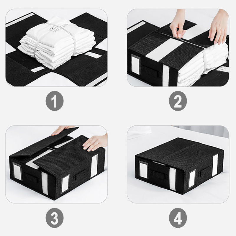 🎁 -50% ! 🛏️ Set de Draps Pliables Organiseur – Lin Imitation + Carton – Fenêtre Transparente & Fermeture Solide pour Literie Queen/King 📦