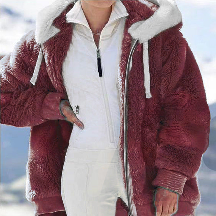 🔥 50% DE RÉDUCTION ! ✨ Veste Polaire Femme avec Doublure Sherpa - Capuche Adjustable, Poche Cachée, Idéal pour l'Hiver Élégant 🧥❄️