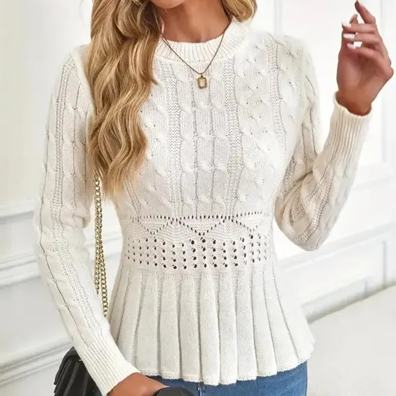 🔥 50% DE RÉDUCTION ! ✨ Pull Femme à Col Peter Pan - Maille Épaisse, Ourlet Péplum, Intemporel pour Tenues d'Automne 🧶✨