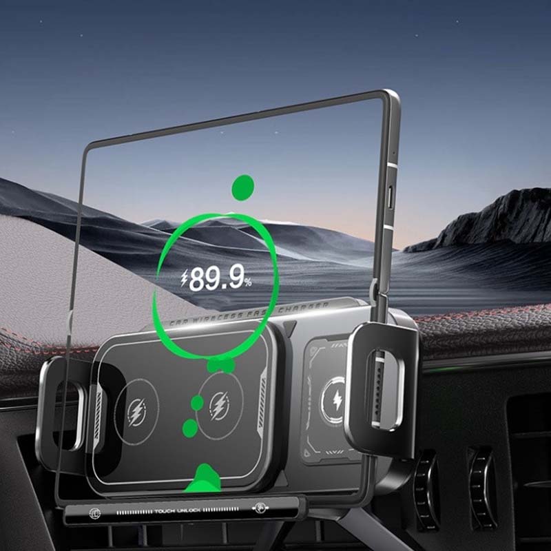 Support de Téléphone Pliable pour Voiture & Chargeur Sans Fil 2-en-1