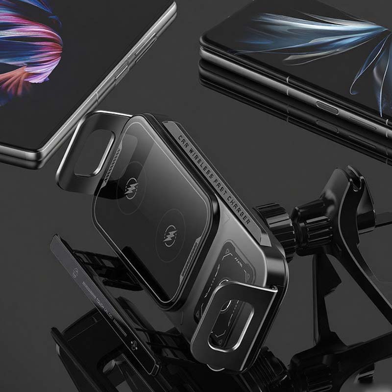 Support de Téléphone Pliable pour Voiture & Chargeur Sans Fil 2-en-1