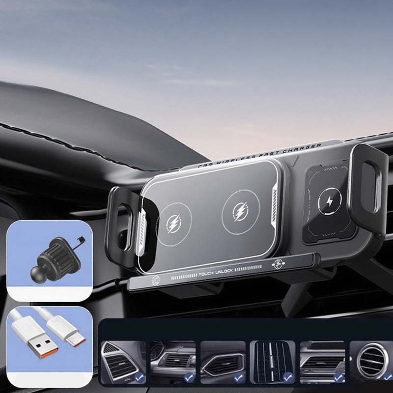 Support de Téléphone Pliable pour Voiture & Chargeur Sans Fil 2-en-1