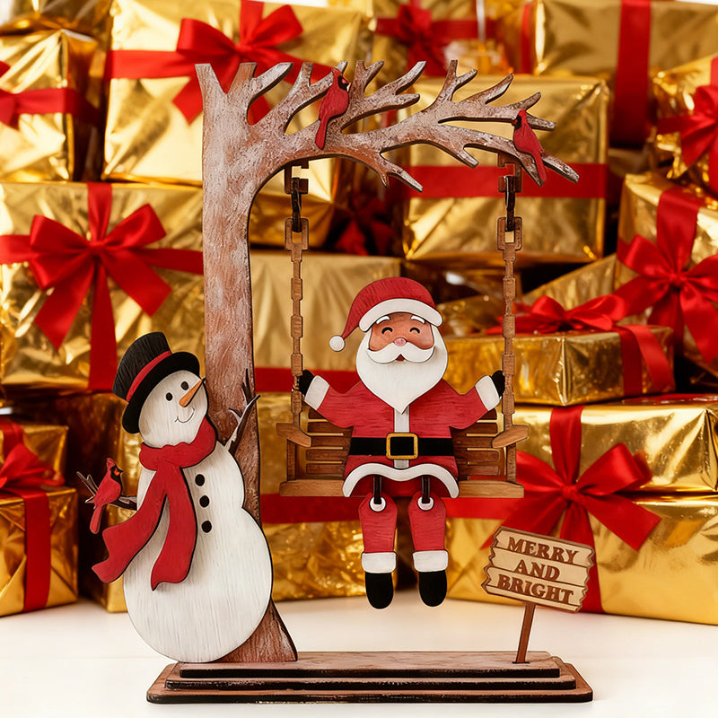 📢 60 % de réduction !!! ✨ Décoration de table 3D en bois – Père Noël sur une balançoire, pièce maîtresse festive & durable 🎄🪵