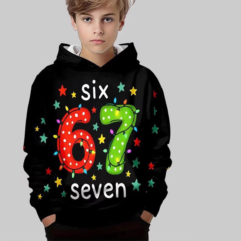 🎅 Black Friday : 60 % de réduction ! Sweat à capuche « 67 » pour enfants – Impression 3D durable, doux & idéal pour Noël 🎁👕