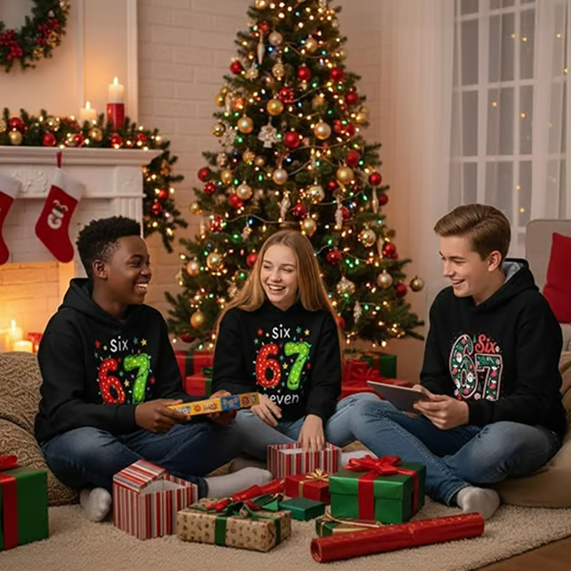 🎅 Black Friday : 60 % de réduction ! Sweat à capuche « 67 » pour enfants – Impression 3D durable, doux & idéal pour Noël 🎁👕