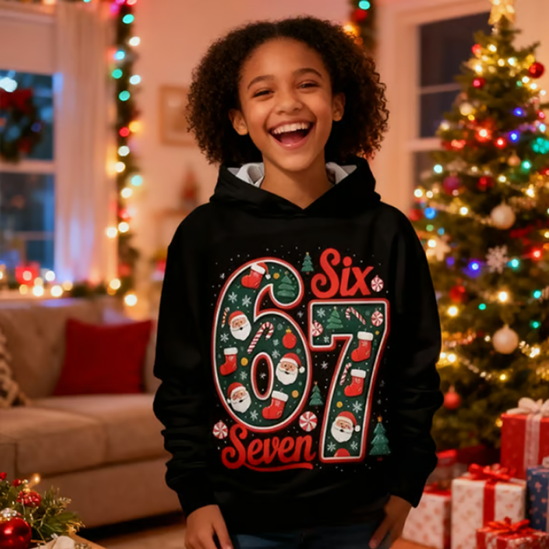 🎅 Black Friday : 60 % de réduction ! Sweat à capuche « 67 » pour enfants – Impression 3D durable, doux & idéal pour Noël 🎁👕