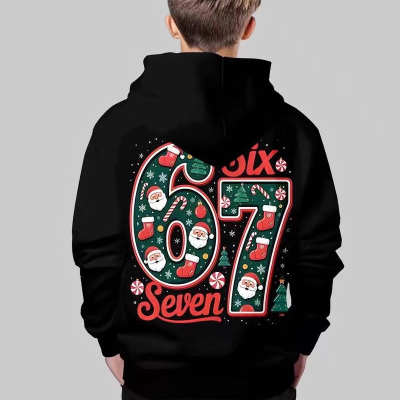 🎅 Black Friday : 60 % de réduction ! Sweat à capuche « 67 » pour enfants – Impression 3D durable, doux & idéal pour Noël 🎁👕