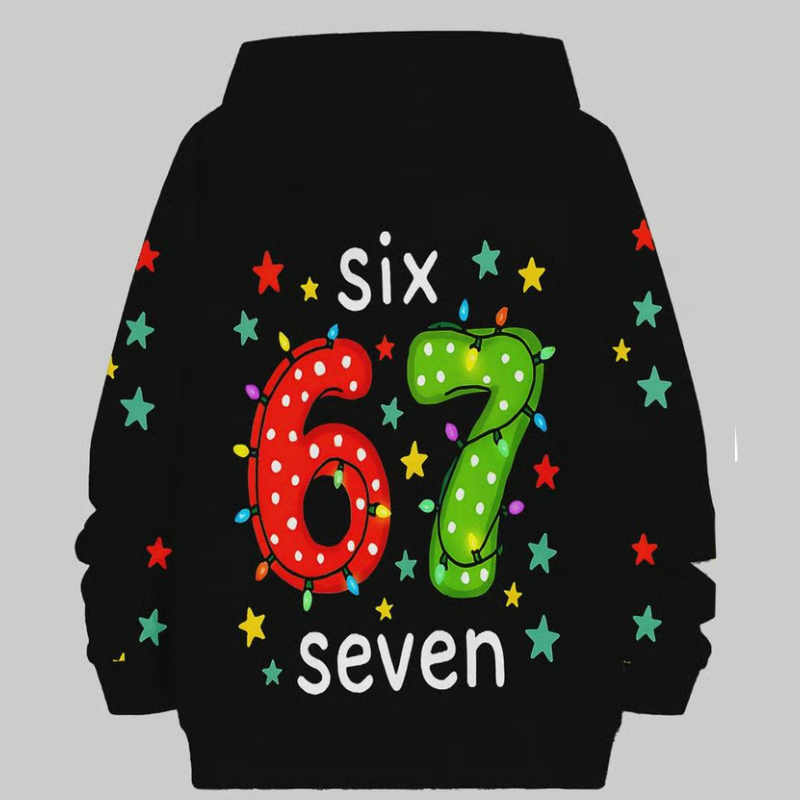 🎅 Black Friday : 60 % de réduction ! Sweat à capuche « 67 » pour enfants – Impression 3D durable, doux & idéal pour Noël 🎁👕