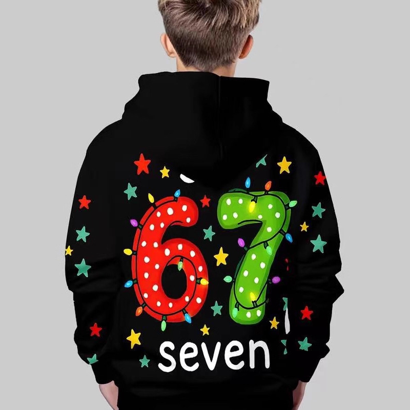 🎅 Black Friday : 60 % de réduction ! Sweat à capuche « 67 » pour enfants – Impression 3D durable, doux & idéal pour Noël 🎁👕