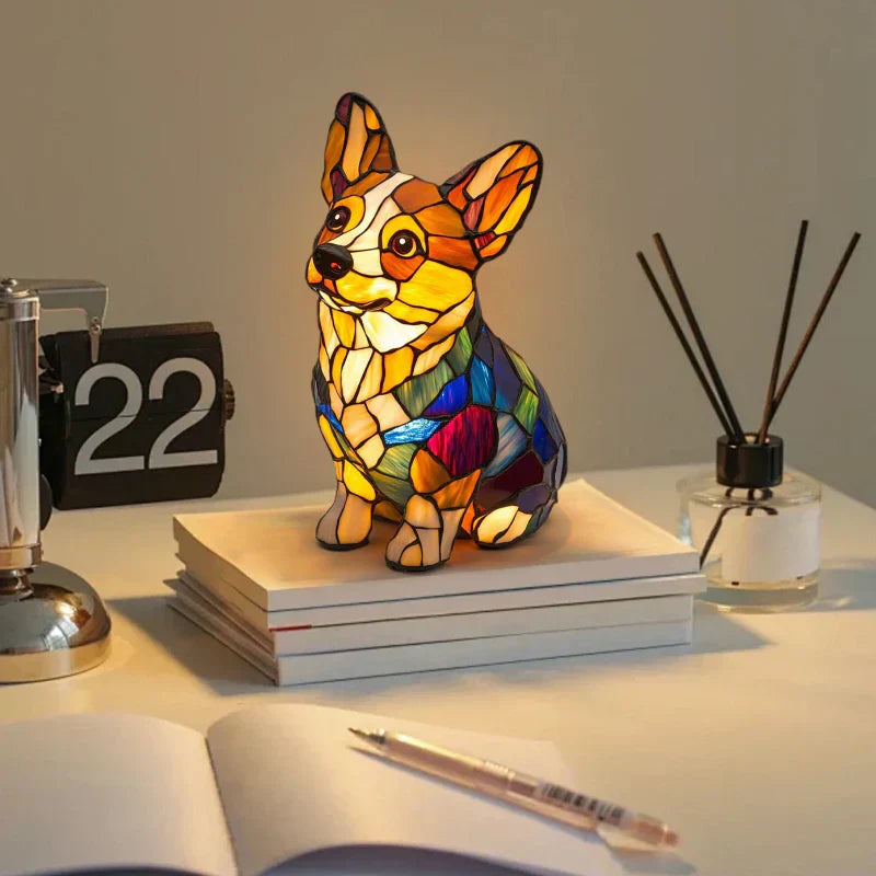 📢📢50% DE RÉDUCTION ! ❄️ Ambiance Hiver : Lampe LED Tableau Chien Color-Blocking - Lumière Douce & Déco Design