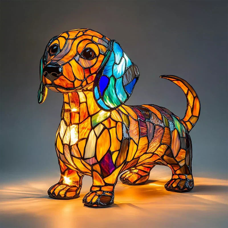 📢📢50% DE RÉDUCTION ! ❄️ Ambiance Hiver : Lampe LED Tableau Chien Color-Blocking - Lumière Douce & Déco Design