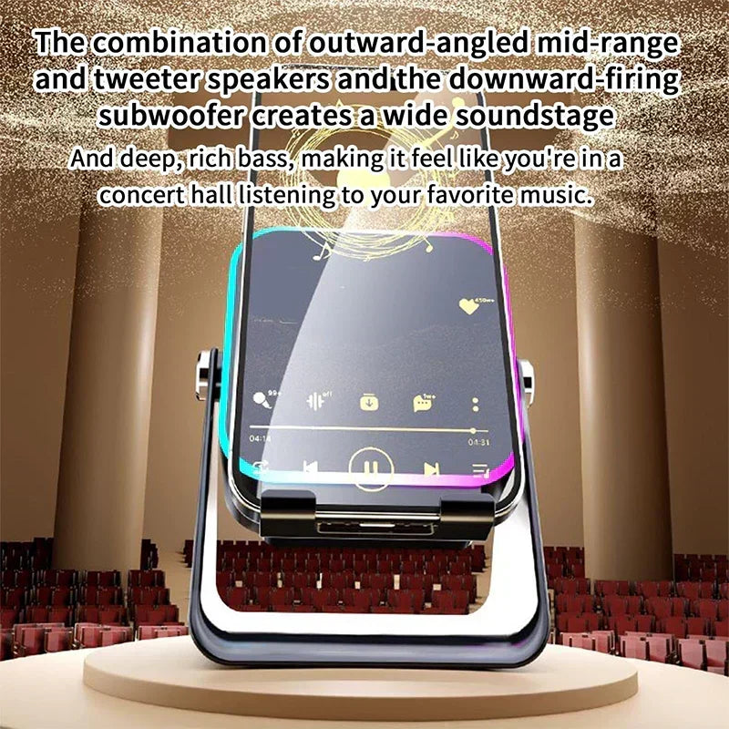 🔊VENTE LIMITÉE 50 % DE RÉDUCTION🎵 Enceinte 5-en-1 avec support téléphone – Son par induction, recharge et lumière d’ambiance, tout en un !
