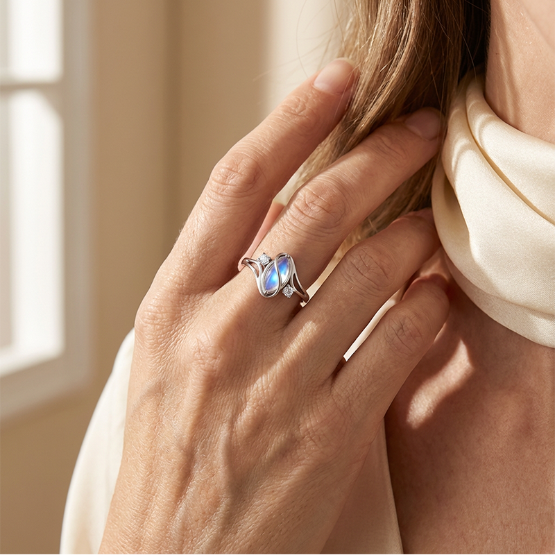 💍ACHETEZ 1 OFFERT 1✨Bague en Pierre de Lune – Design Ovale Géométrique, Zirconia Brillant & Élégance Mystique🌙