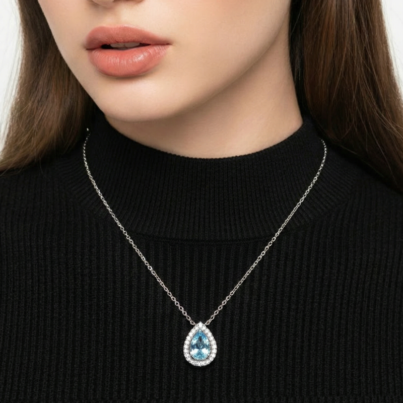 💙✨ PROMO FLASH 50% ! Collier Pendentif Goutte Bleue – Design Larme Intemporel, Sertissage Cristaux, Chaîne Ajustable 31-40cm, Alliage Premium, Idéal Quotidien & Cadeau Romantique