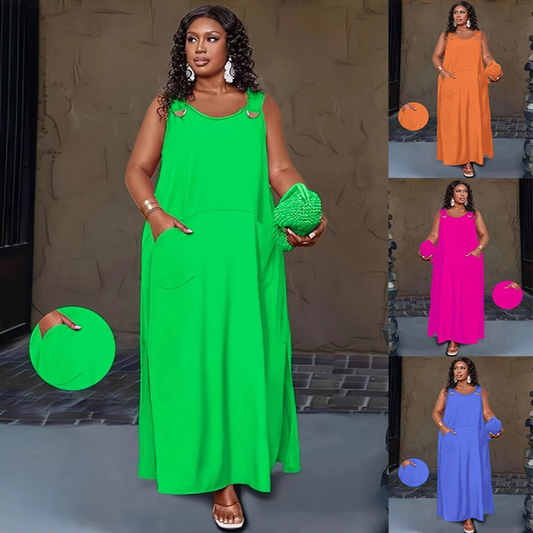 👗‑50 % MAINTENANT ! Maxi-robe sans manches avec poches – col en U, respirante et polyvalente – parfaite pour les chaudes journées, la plage et le quotidien ☀️✨