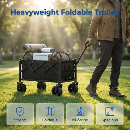 💯 50% DE RÉDUCTION ! 🛒 Chariot Pliable Extérieur – Oxford 600D & Acier Carboné – 80kg/130L & Roues 360° for Pique-Nique & Jardinage