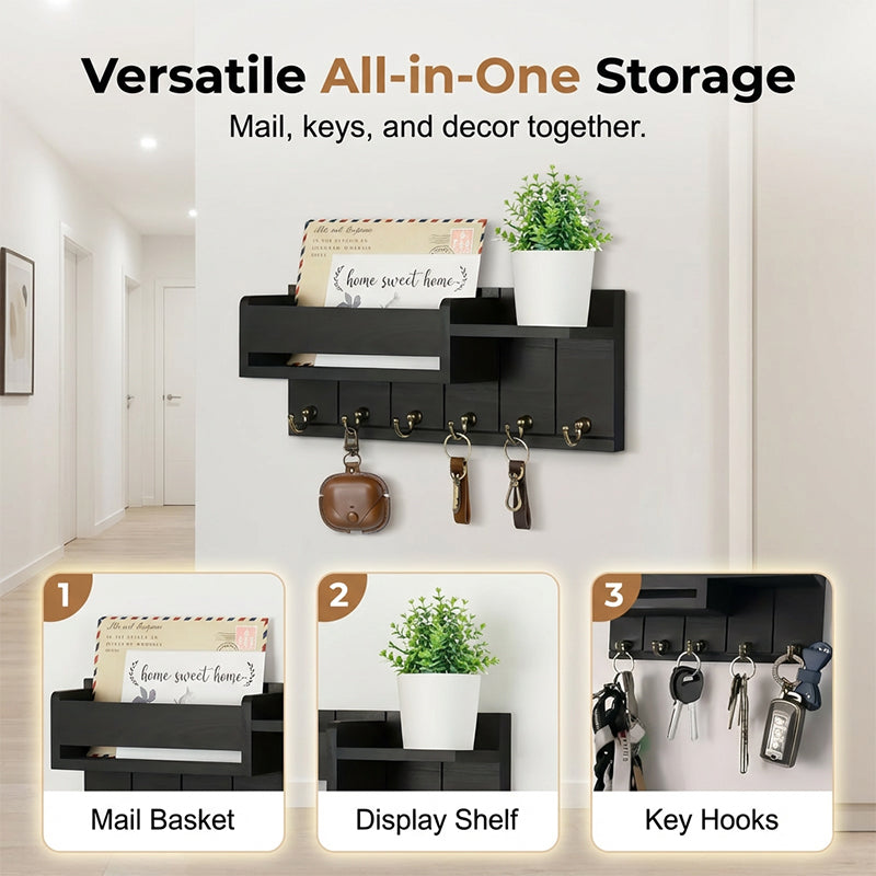 🏆-50% MAINTENANT ! 📬Porte-courrier et porte-clés mural avec étagère – robuste, gain de place et installation simple – organisez votre entrée avec style 🏠