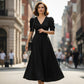 🥳Soldes exceptionnelles 2026🥳💞Plus de 50 000 exemplaires vendus !💥💕🌿-50% ! Robe élégante à manches bouffantes – Col V et taille haute pour une silhouette sablier. Respirante et infroissable. Idéale pour femmes matures.👗✅