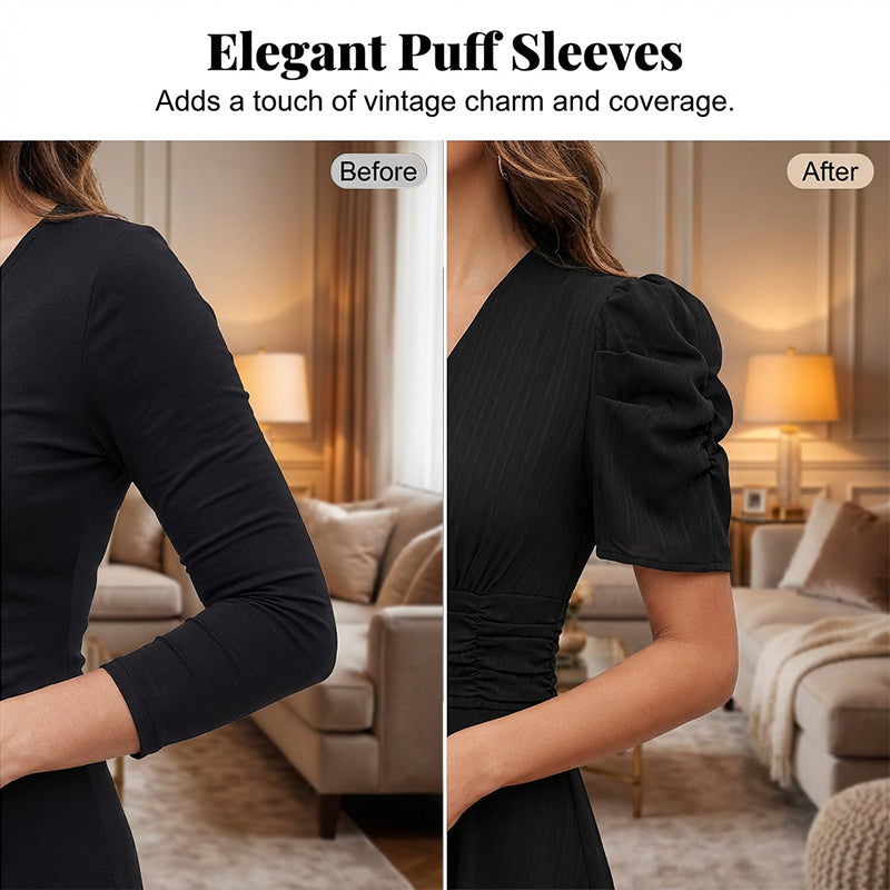 🥳Soldes exceptionnelles 2026🥳💞Plus de 50 000 exemplaires vendus !💥💕🌿-50% ! Robe élégante à manches bouffantes – Col V et taille haute pour une silhouette sablier. Respirante et infroissable. Idéale pour femmes matures.👗✅