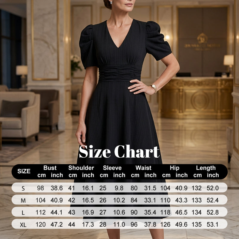 🥳Soldes exceptionnelles 2026🥳💞Plus de 50 000 exemplaires vendus !💥💕🌿-50% ! Robe élégante à manches bouffantes – Col V et taille haute pour une silhouette sablier. Respirante et infroissable. Idéale pour femmes matures.👗✅