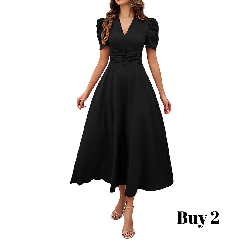 🥳Soldes exceptionnelles 2026🥳💞Plus de 50 000 exemplaires vendus !💥💕🌿-50% ! Robe élégante à manches bouffantes – Col V et taille haute pour une silhouette sablier. Respirante et infroissable. Idéale pour femmes matures.👗✅