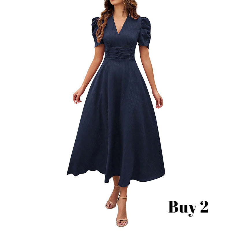 🥳Soldes exceptionnelles 2026🥳💞Plus de 50 000 exemplaires vendus !💥💕🌿-50% ! Robe élégante à manches bouffantes – Col V et taille haute pour une silhouette sablier. Respirante et infroissable. Idéale pour femmes matures.👗✅