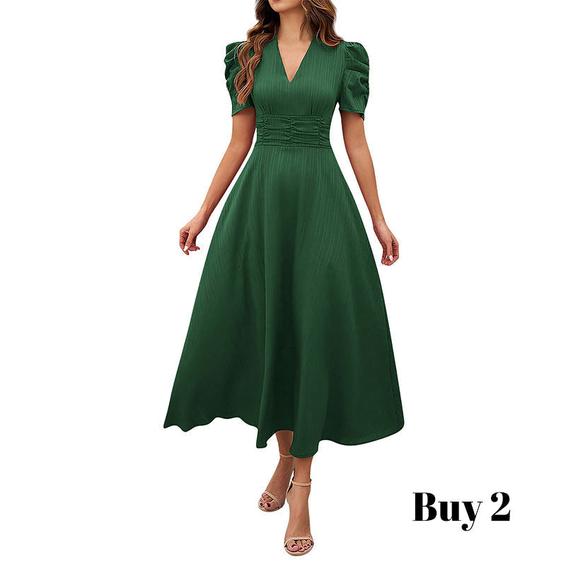 🥳Soldes exceptionnelles 2026🥳💞Plus de 50 000 exemplaires vendus !💥💕🌿-50% ! Robe élégante à manches bouffantes – Col V et taille haute pour une silhouette sablier. Respirante et infroissable. Idéale pour femmes matures.👗✅