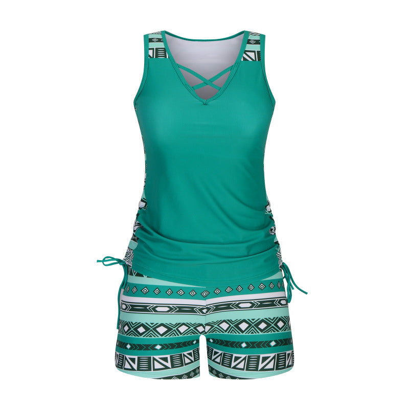 👙 50% DE RÉDUCTION ! 🌺 Ensemble Tankini Deux Pièces Imprimé – Haut Fluide & Shorty Assorti – Tissu Extensible Séchage Rapide – Parfait pour la Plage, la Piscine ou les Vacances ☀️🌊✨