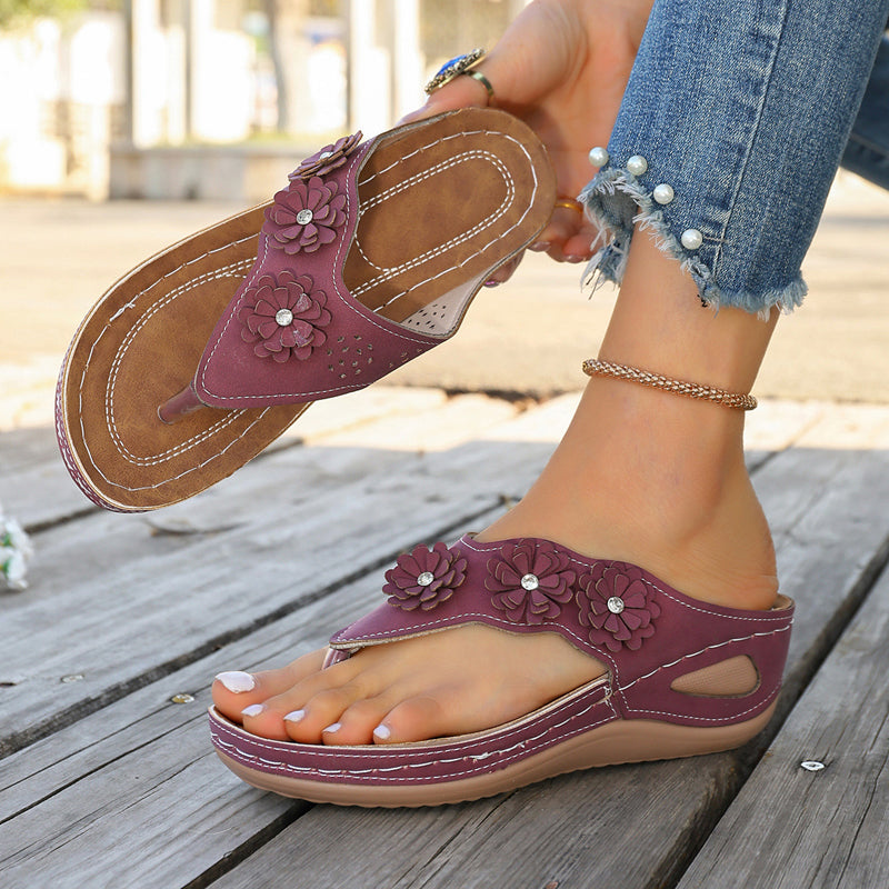 👡🌸✨ PROMO -50% ! Sandales à Talon Compensé pour Femme – Motif Floral, Semelle Antidérapante & Confortable (8 Couleurs, 36-43)