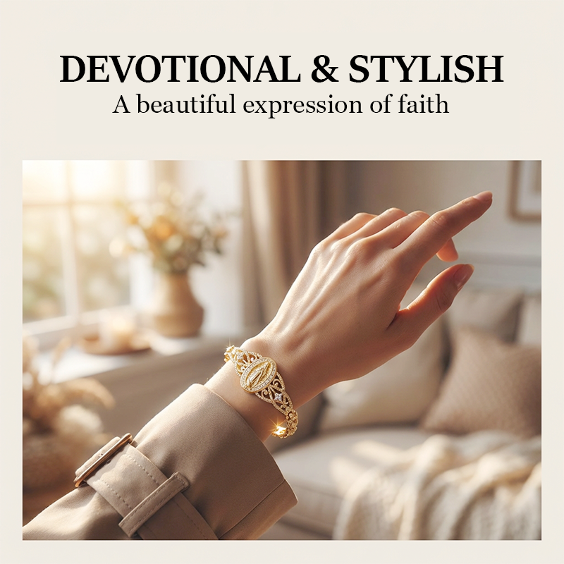 📿🔥 PROMO -50% LIMITÉE ! Bracelet Vierge Marie Femme Plaqué Or – Médaillon Dévotion Élégant, Filigrane Fleurs Creuses Géométrique Artisanat Raffiné, Cuivre Haute Qualité · Cadeau Foi · 2 Styles ✨