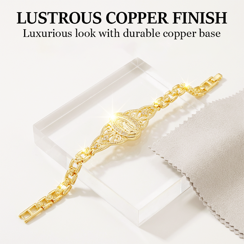 📿🔥 PROMO -50% LIMITÉE ! Bracelet Vierge Marie Femme Plaqué Or – Médaillon Dévotion Élégant, Filigrane Fleurs Creuses Géométrique Artisanat Raffiné, Cuivre Haute Qualité · Cadeau Foi · 2 Styles ✨
