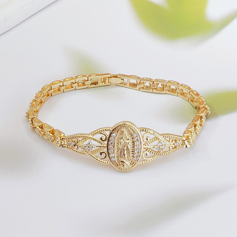 📿🔥 PROMO -50% LIMITÉE ! Bracelet Vierge Marie Femme Plaqué Or – Médaillon Dévotion Élégant, Filigrane Fleurs Creuses Géométrique Artisanat Raffiné, Cuivre Haute Qualité · Cadeau Foi · 2 Styles ✨