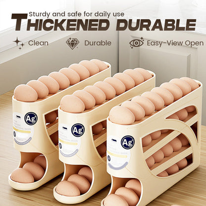 🥚 -50% ! 🧊 Organisateur de Rangement d’Œufs pour Réfrigérateur – PP – 32×18×7 cm – ~30 Œufs – Design à Gravité – Empilable – Blanc Cassé/Beige/Blanc 🥚