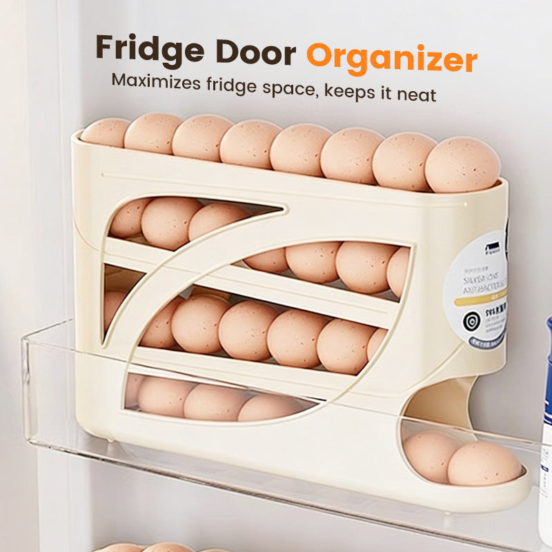 🥚 -50% ! 🧊 Organisateur de Rangement d’Œufs pour Réfrigérateur – PP – 32×18×7 cm – ~30 Œufs – Design à Gravité – Empilable – Blanc Cassé/Beige/Blanc 🥚