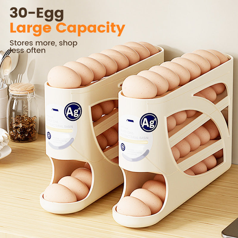 🥚 -50% ! 🧊 Organisateur de Rangement d’Œufs pour Réfrigérateur – PP – 32×18×7 cm – ~30 Œufs – Design à Gravité – Empilable – Blanc Cassé/Beige/Blanc 🥚