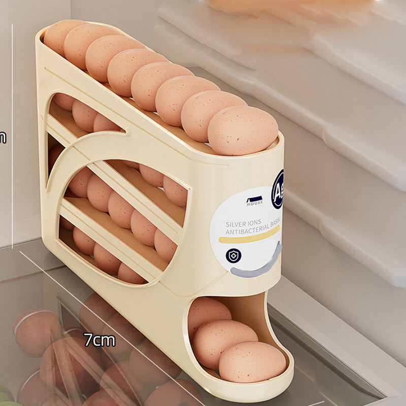 🥚 -50% ! 🧊 Organisateur de Rangement d’Œufs pour Réfrigérateur – PP – 32×18×7 cm – ~30 Œufs – Design à Gravité – Empilable – Blanc Cassé/Beige/Blanc 🥚