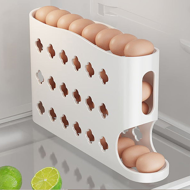 🥚 -50% ! 🧊 Organisateur de Rangement d’Œufs pour Réfrigérateur – PP – 32×18×7 cm – ~30 Œufs – Design à Gravité – Empilable – Blanc Cassé/Beige/Blanc 🥚