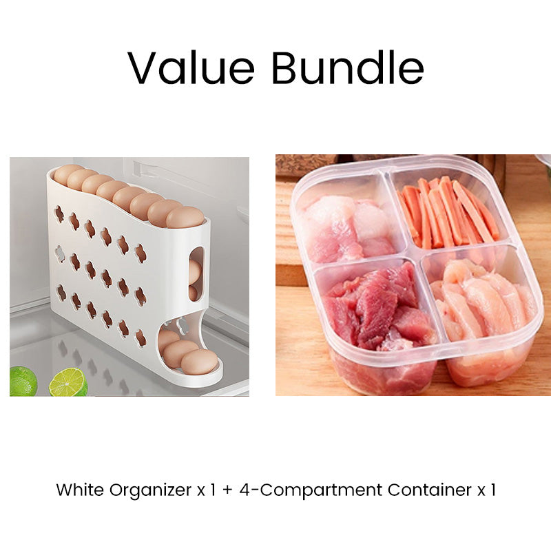 🥚 -50% ! 🧊 Organisateur de Rangement d’Œufs pour Réfrigérateur – PP – 32×18×7 cm – ~30 Œufs – Design à Gravité – Empilable – Blanc Cassé/Beige/Blanc 🥚