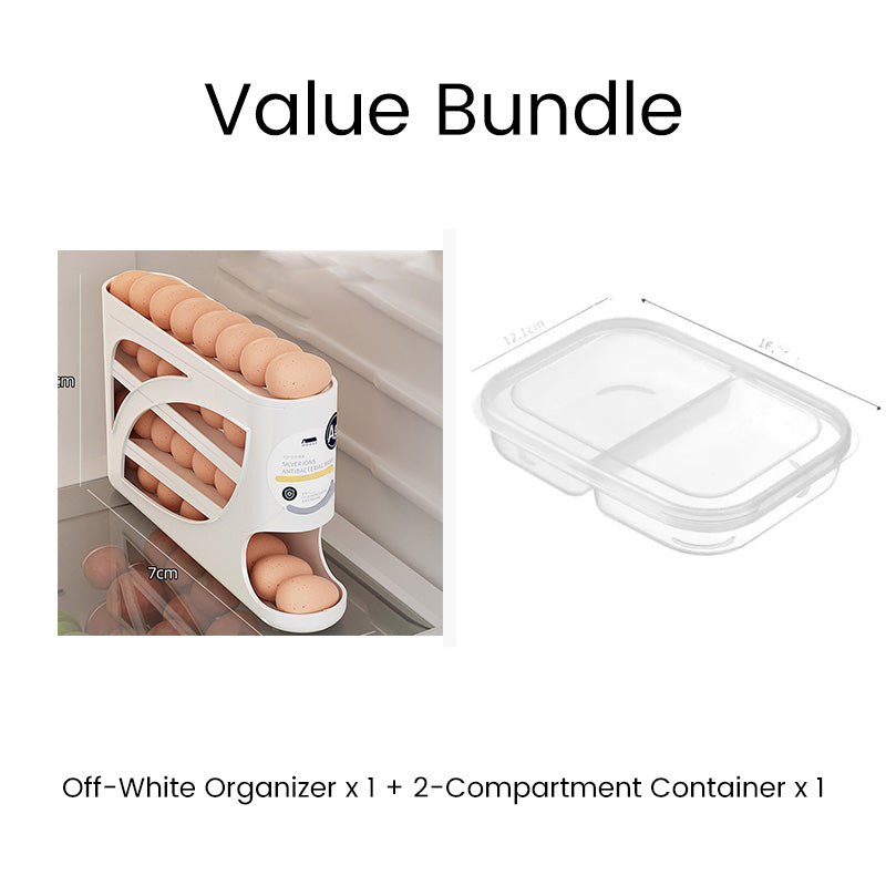 🥚 -50% ! 🧊 Organisateur de Rangement d’Œufs pour Réfrigérateur – PP – 32×18×7 cm – ~30 Œufs – Design à Gravité – Empilable – Blanc Cassé/Beige/Blanc 🥚
