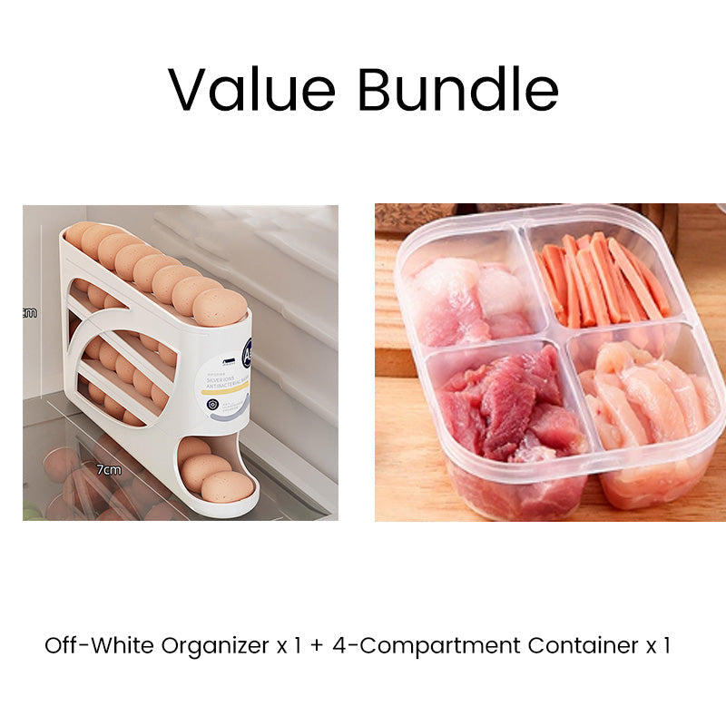 🥚 -50% ! 🧊 Organisateur de Rangement d’Œufs pour Réfrigérateur – PP – 32×18×7 cm – ~30 Œufs – Design à Gravité – Empilable – Blanc Cassé/Beige/Blanc 🥚